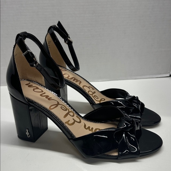 Sam Edelman Odina Chunky Block Heel Open Toe Shoes Patent Leather Black Size 9.5 - Picture 4 of 11